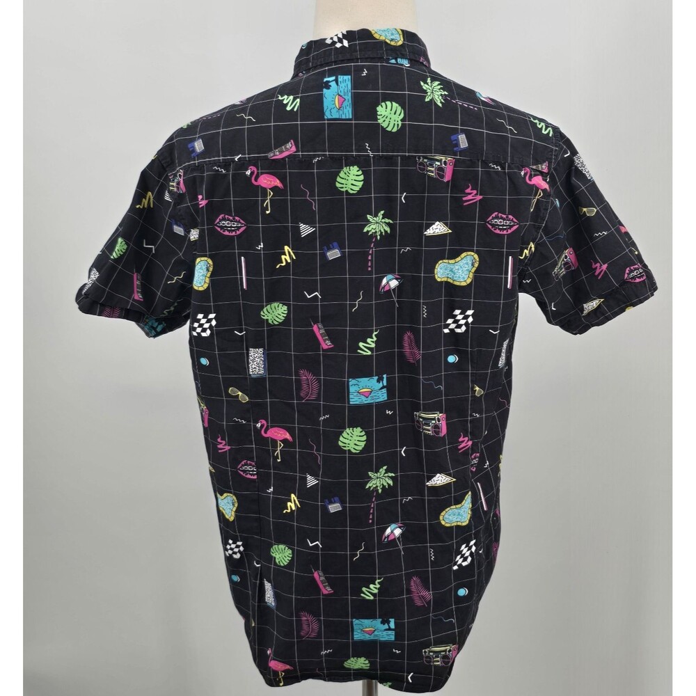 Massive Button Down Short Sleeve Shirt Men's Large Black 80's Retro Boom Box - Picture 3 of 7